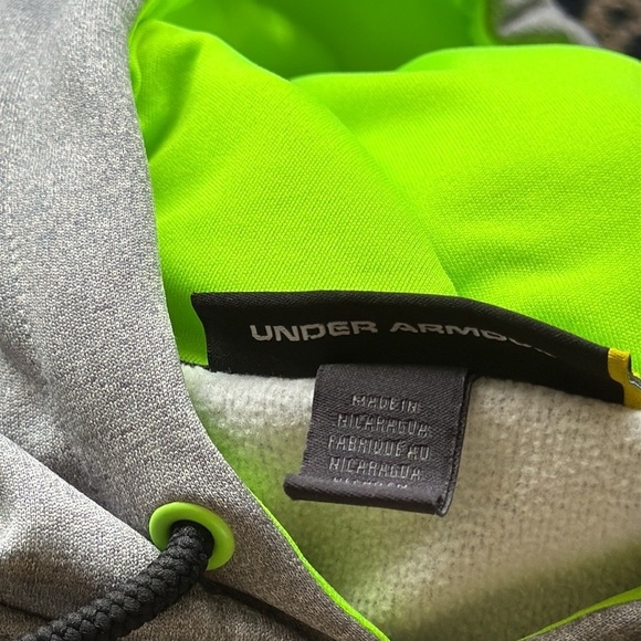 Under Armour Gray Hoodie Large Bright Neon Green Logo Style #1241995 Sz M - Picture 9 of 11